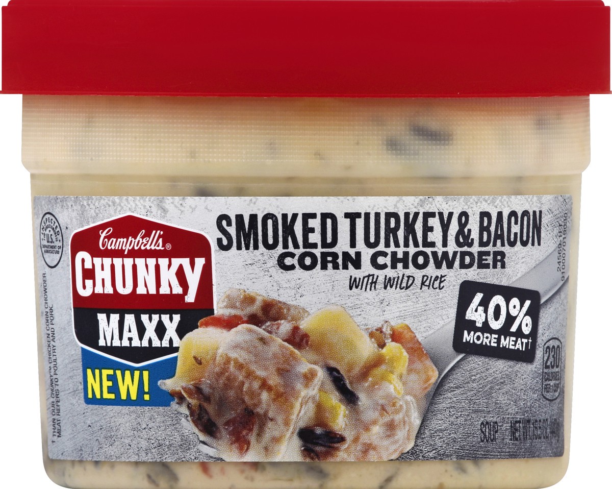 slide 3 of 6, Campbell's Chunky Maxx Smoked Turkey And Bacon Corn Chowder With Wild Rice, 15.5 oz