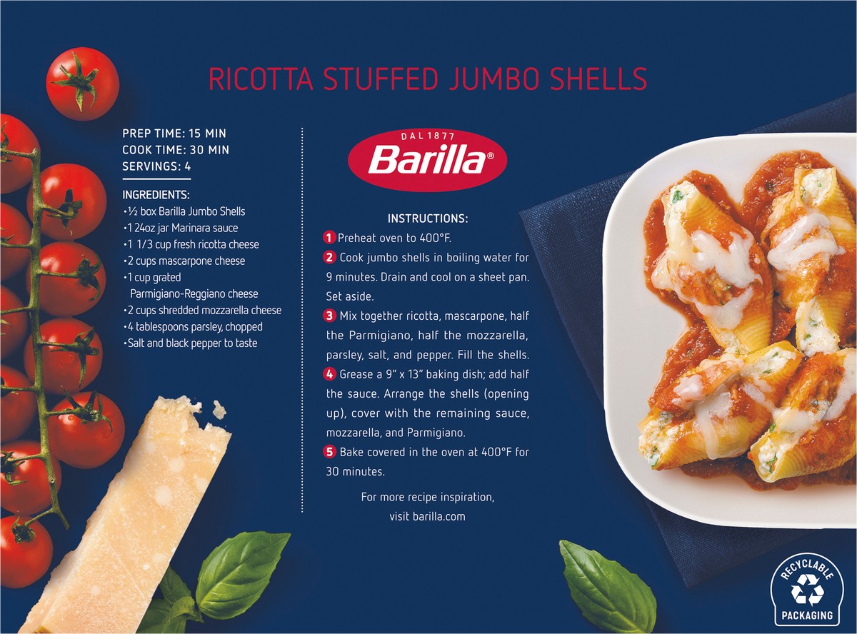 slide 5 of 9, Barilla Jumbo Shells Pasta, 12 oz