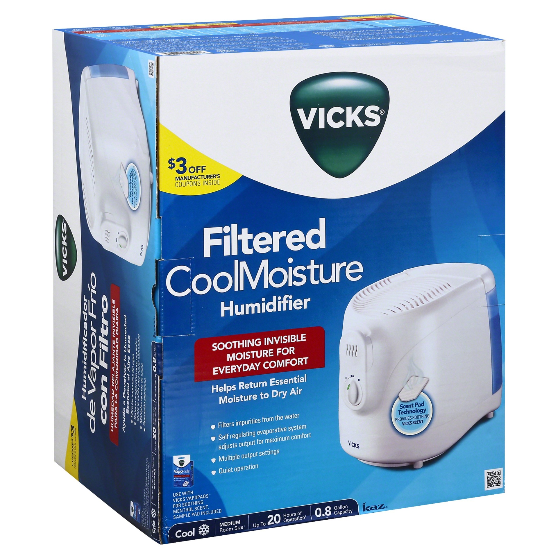 slide 1 of 1, Vicks Filtered Cool Moisture Humidifier - White, 1 ct