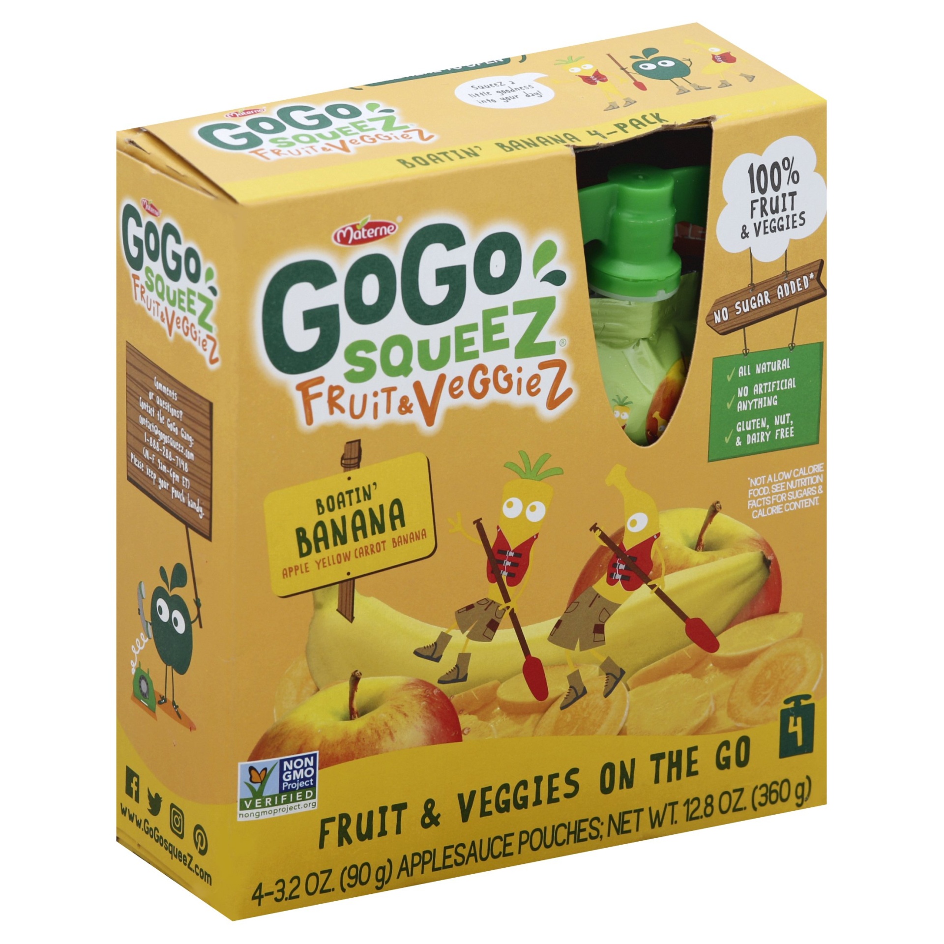 slide 1 of 4, GoGo squeeZ Fruit and Vegetable Pouches - Apple, Yellow Carrot, Banana, 4 ct; 3 oz