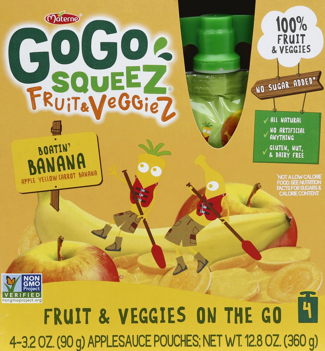 slide 4 of 4, GoGo squeeZ Fruit and Vegetable Pouches - Apple, Yellow Carrot, Banana, 4 ct; 3 oz