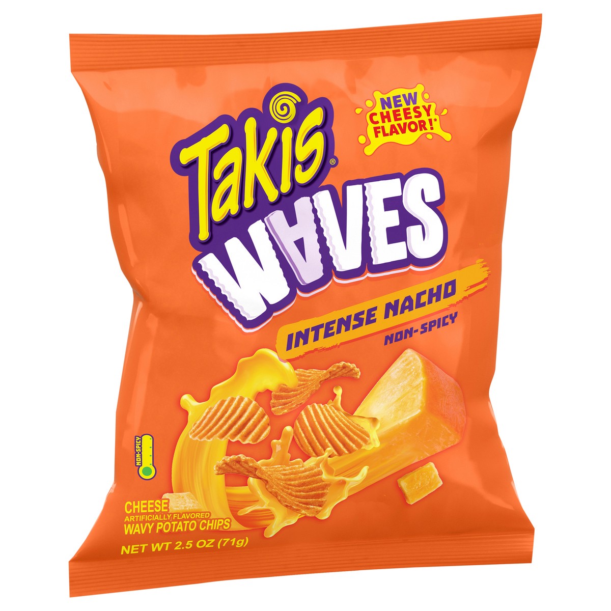 slide 3 of 9, Takis Intense Nacho Waves 2.5 oz Snack Size Bag, Cheese Flavored Non-Spicy Cheesy Wavy Potato Chips, 2.5 oz