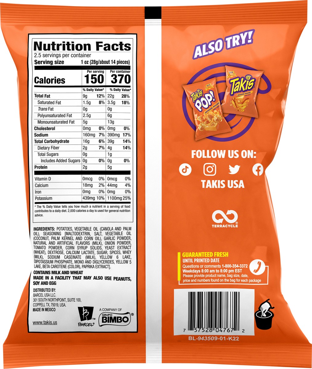 slide 2 of 9, Takis Intense Nacho Waves 2.5 oz Snack Size Bag, Cheese Flavored Non-Spicy Cheesy Wavy Potato Chips, 2.5 oz
