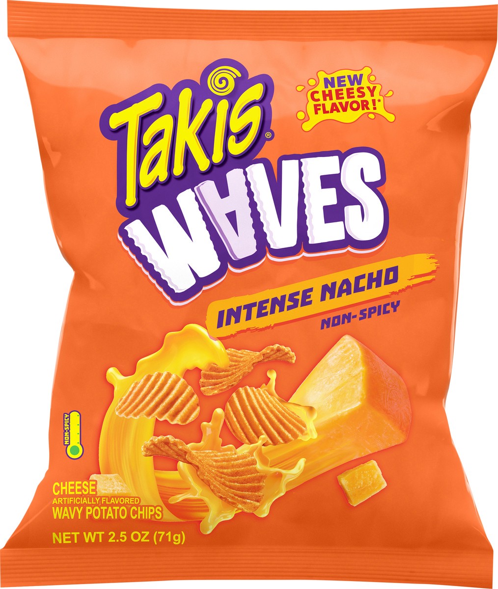 slide 8 of 9, Takis Intense Nacho Waves 2.5 oz Snack Size Bag, Cheese Flavored Non-Spicy Cheesy Wavy Potato Chips, 2.5 oz