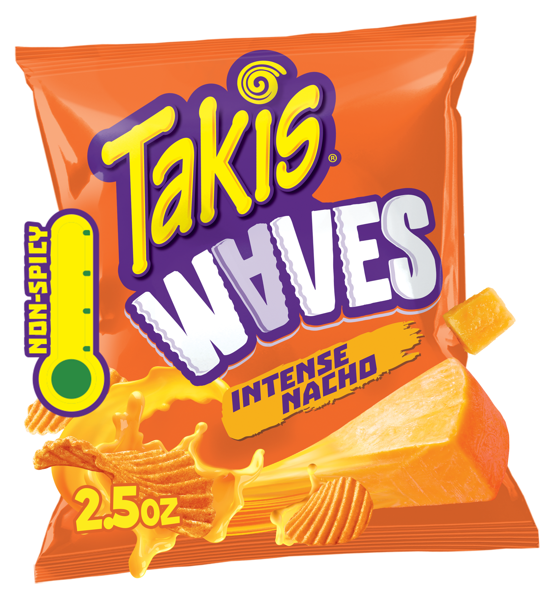 slide 1 of 9, Takis Intense Nacho Waves 2.5 oz Snack Size Bag, Cheese Flavored Non-Spicy Cheesy Wavy Potato Chips, 2.5 oz