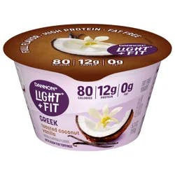 Dannon Light + Fit Toasted Coconut Vanilla Greek Fat Free Yogurt, Creamy and Delicious Gluten Free Yogurt, 5.3 oz Cup