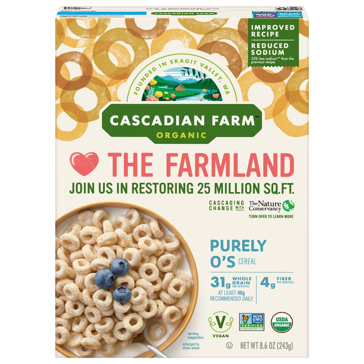 slide 1 of 1, Cascadian Farm Organic, Non-GMO Purely O's Breakfast Cereal, 8.6 oz, 8.6 oz