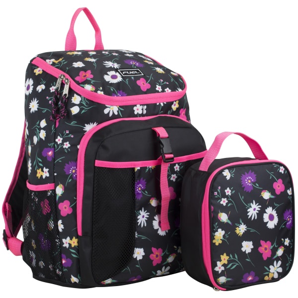 slide 1 of 3, Fuel Deluxe Top-Loading Backpack And Lunch Bag Set, Floral Bird, 1 ct