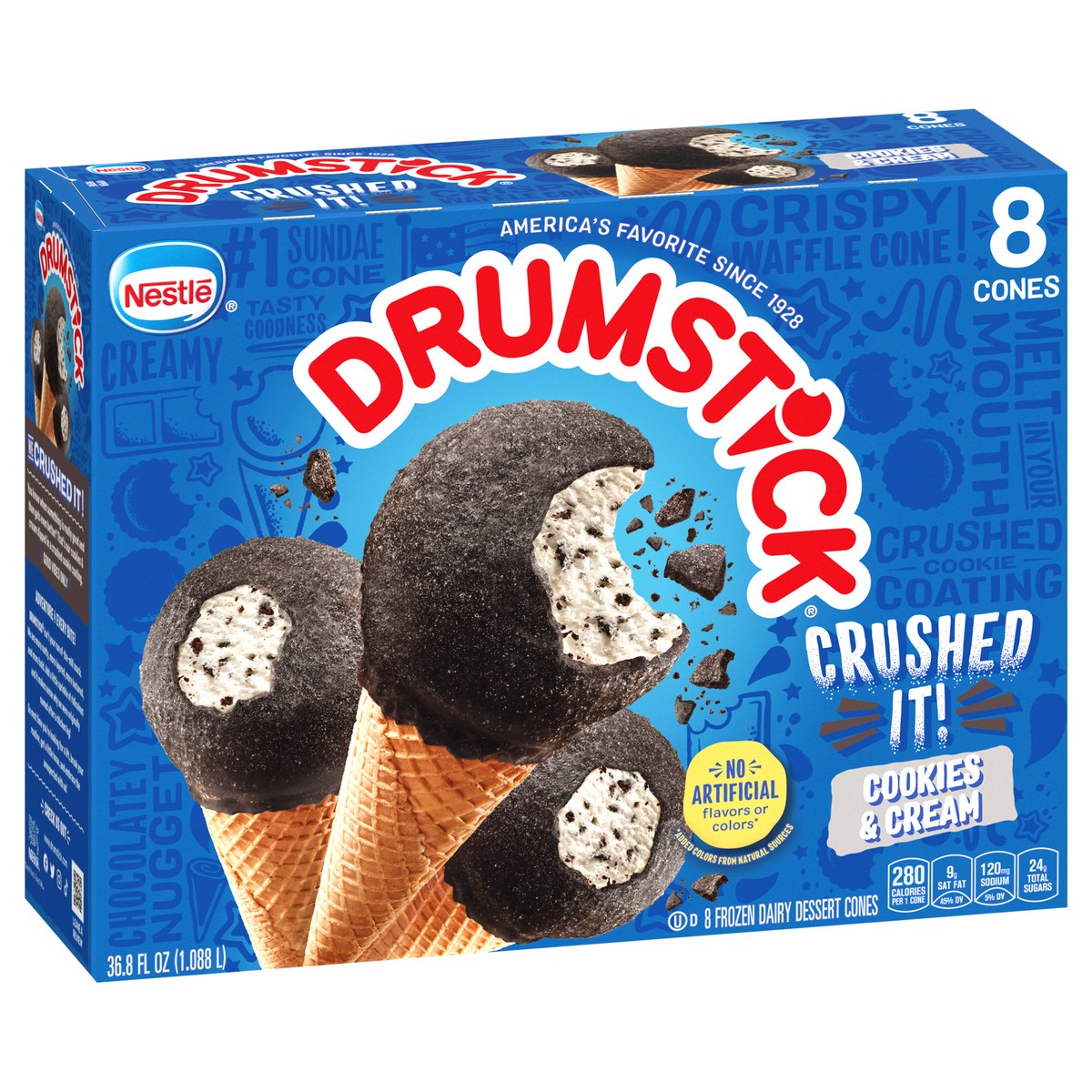 slide 9 of 14, Drumstick Crushed It Cookies and Cream Sundae Cones, 8 Count, 8 ct