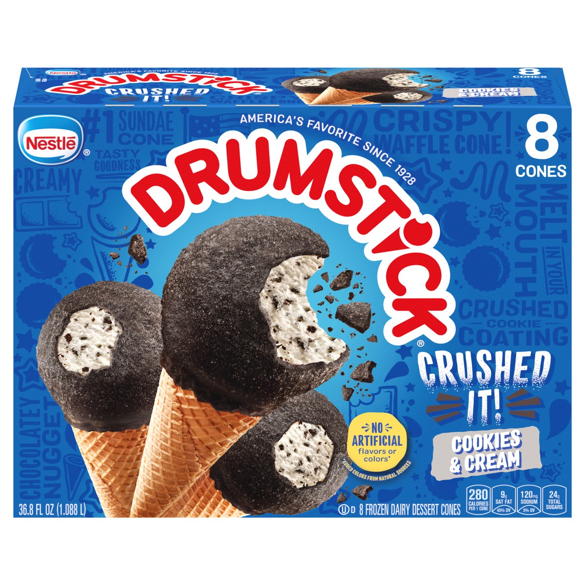 slide 6 of 14, Drumstick Crushed It Cookies and Cream Sundae Cones, 8 Count, 8 ct