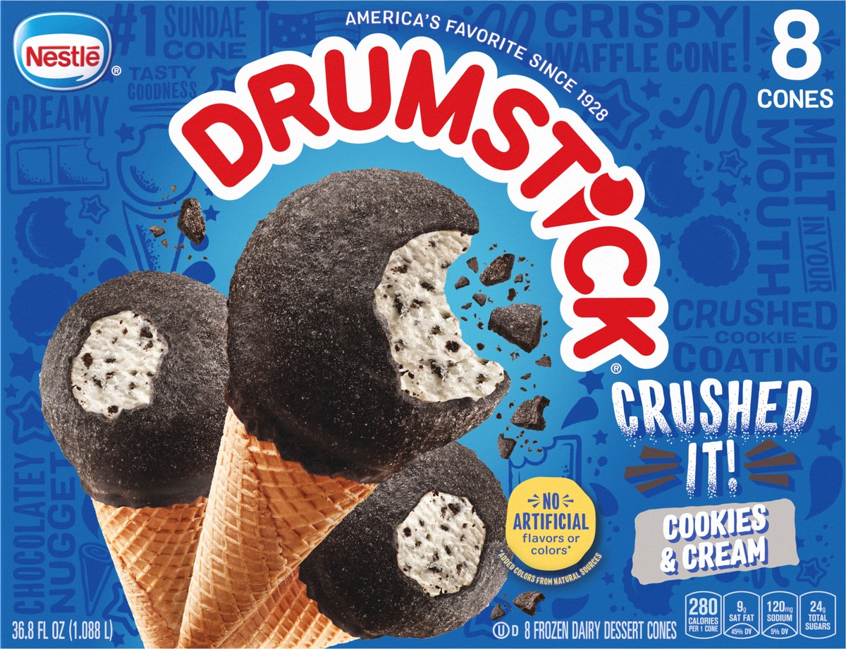 slide 12 of 14, Drumstick Crushed It Cookies and Cream Sundae Cones, 8 Count, 8 ct