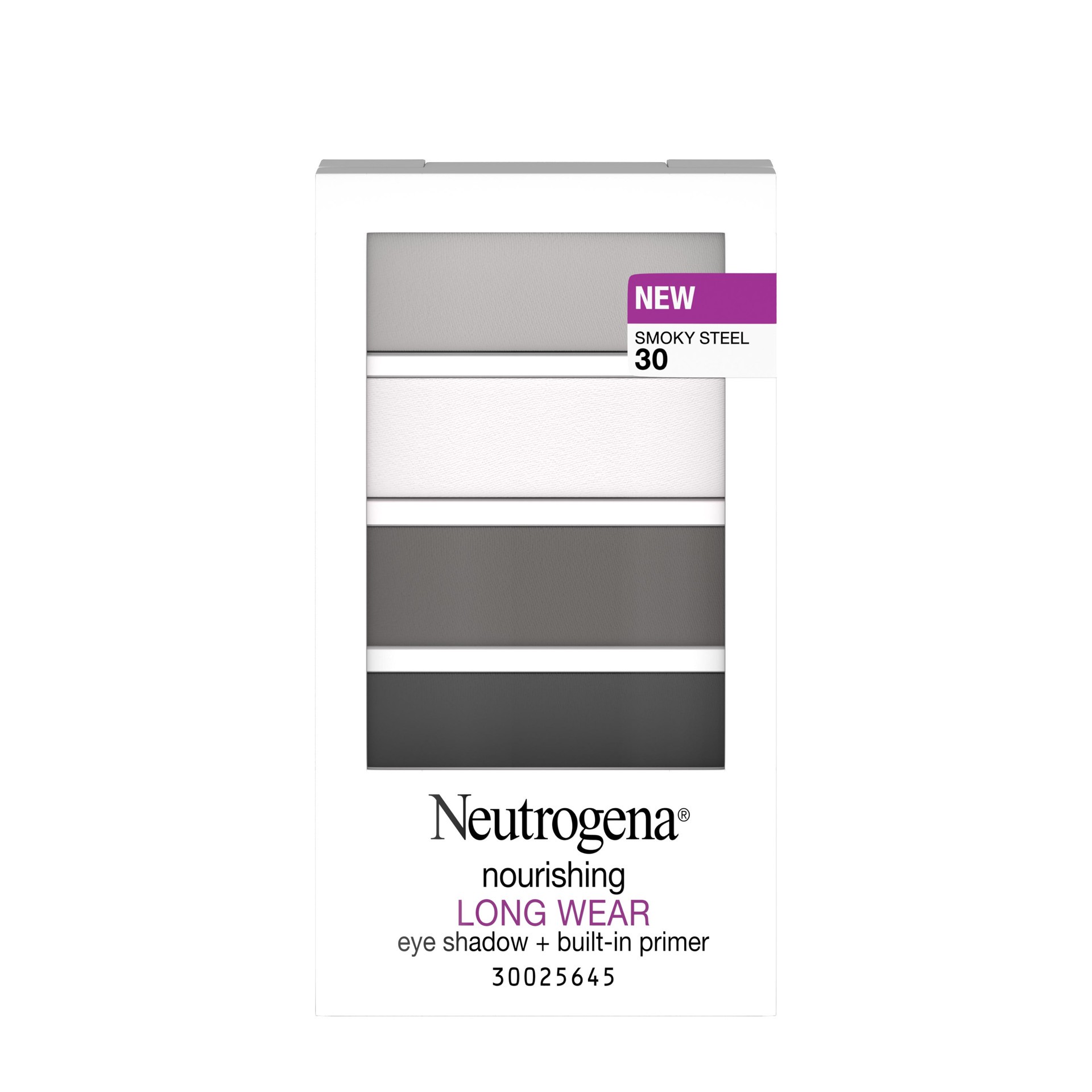 slide 1 of 5, Neutrogena Nourishing Long Wear Eye Shadow + Built-in Primer, 30 Smokey Steel, .24 Oz, 0.24 oz