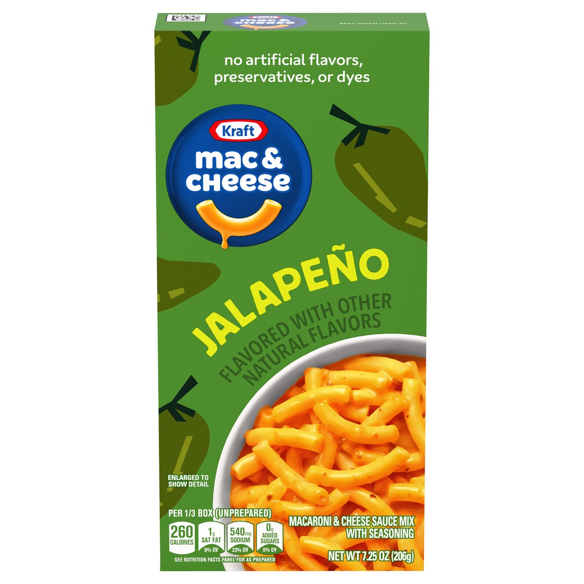 slide 1 of 14, Kraft Mac and Cheese, 1 Box, for Easy Dinner or Dinner Sides, Jalapeño Flavored with Other Natural Flavors, No Artificial Flavors, Preservatives or Dyes, 7.25 oz, 7.25 oz