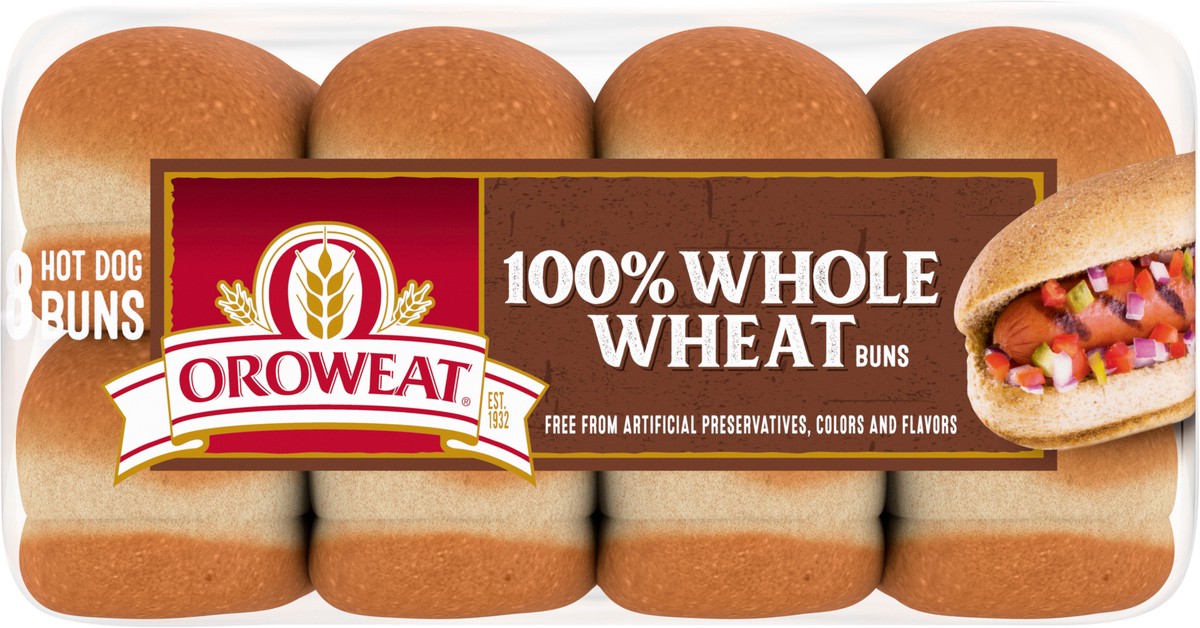slide 7 of 7, Oroweat Whole Wheat Hot Dog Buns, 8 count, Hot Dog Buns, 16 oz Bag, 8 ct