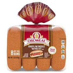 Oroweat Whole Wheat Hot Dog Buns, 8 count, Hot Dog Buns, 16 oz Bag