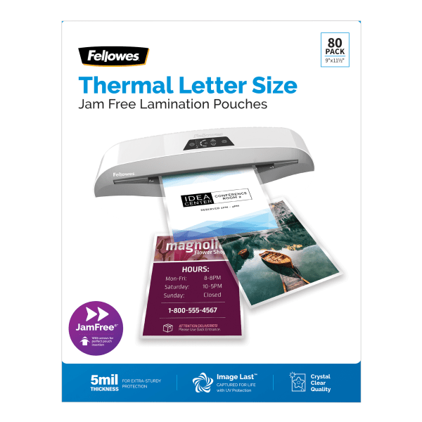 slide 1 of 5, Fellowes Imagelast Premium Uv Thermal Laminating Pouches, Letter Size, 5 Mil, 9'' X 11-1/2'', Clear, Pack Of 80 Pouches, 80 ct