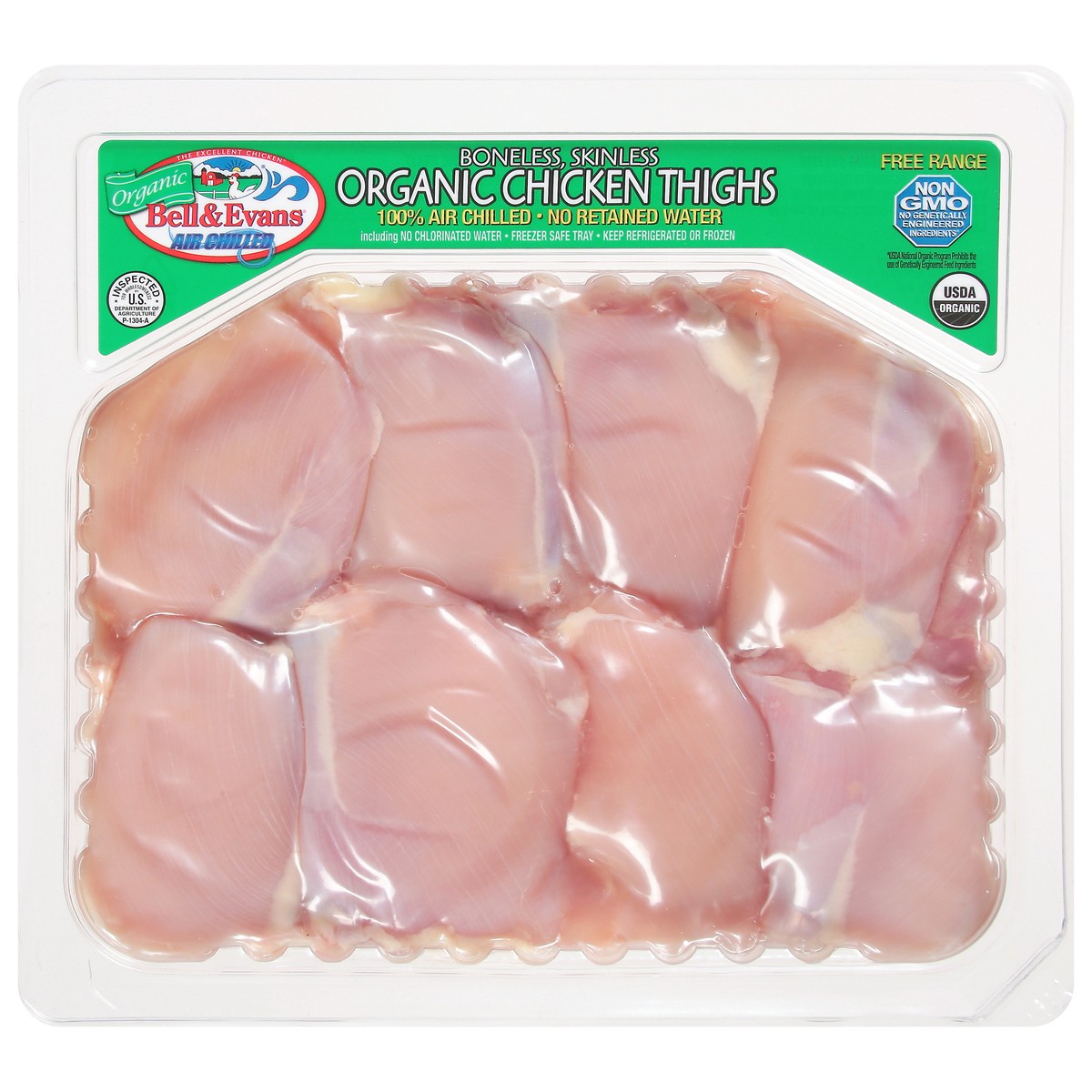 slide 1 of 13, Bell & Evans Boneless Skinless Organic Chicken Thighs 1 ea, per lb