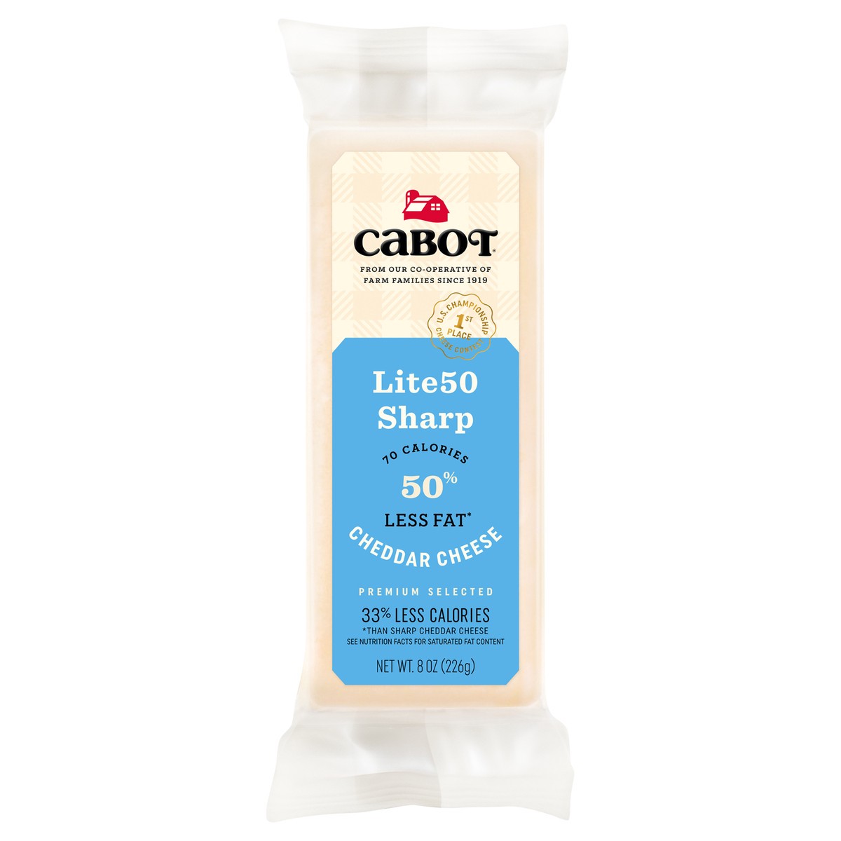 slide 1 of 7, Cabot 50% Reduced Fat Cheddar Cheese, 8 oz