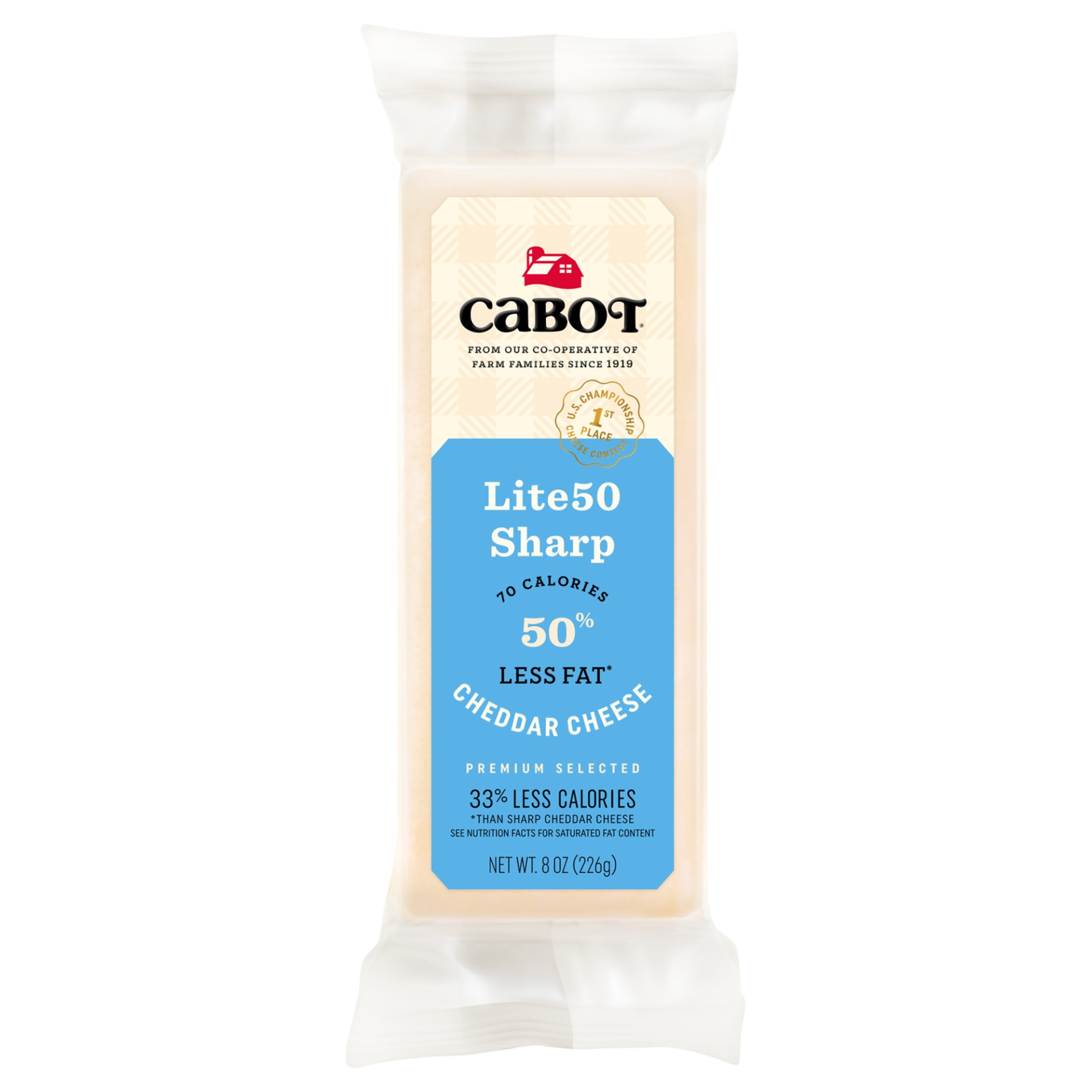 slide 1 of 3, Cabot Lite50 Sharp Cheddar Cheese, 8 oz