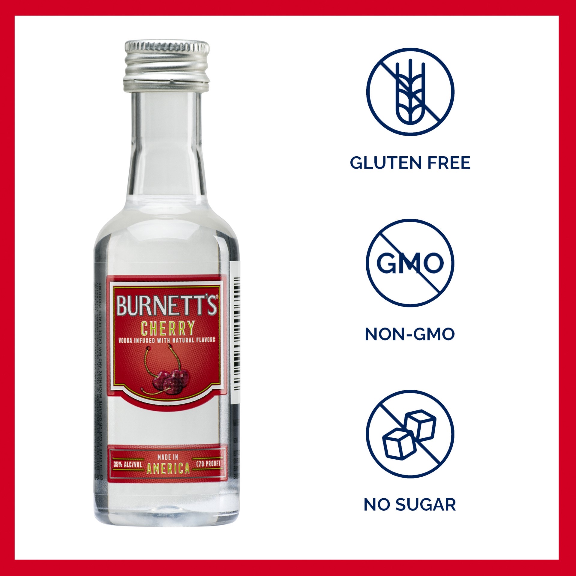 slide 2 of 3, Burnett's Vodka Flavors - Cherry, 50 ml, 50 ml