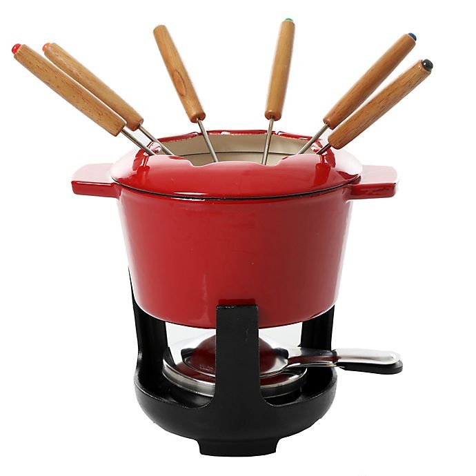 slide 1 of 3, Artisanal Kitchen Supply Enamel Fondue Set - Red, 13 ct