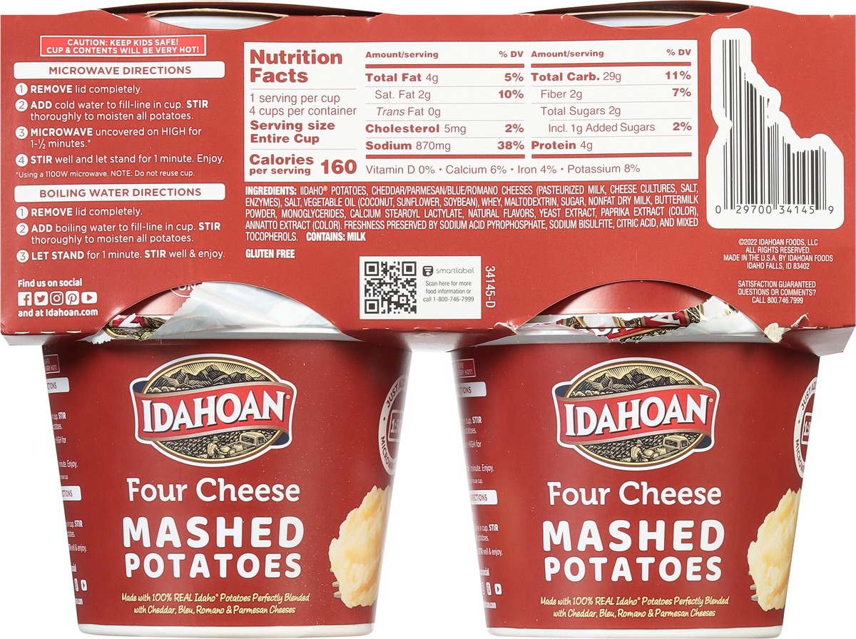 slide 5 of 9, Idahoan Four Cheese Mashed Potatoes Cups, 4 ct