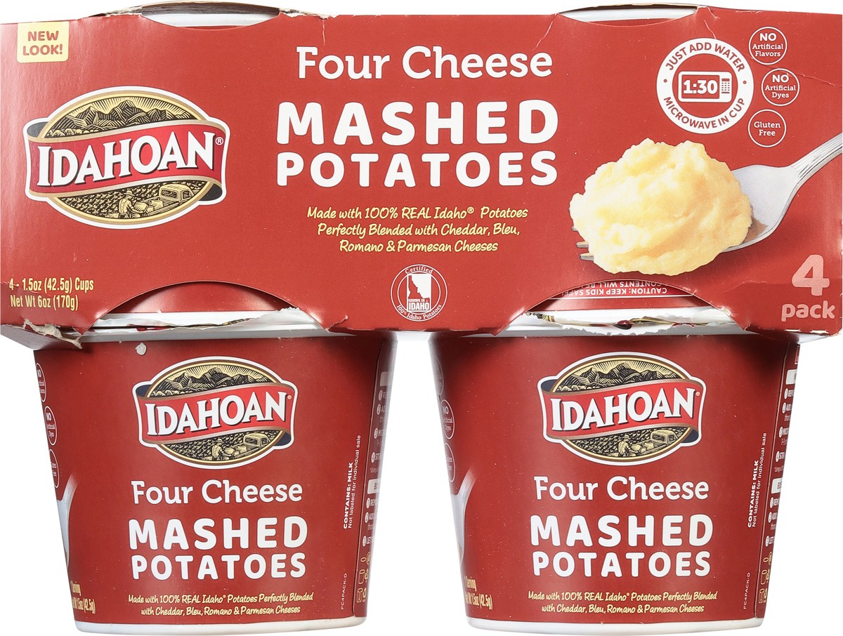 slide 6 of 9, Idahoan Four Cheese Mashed Potatoes Cups, 4 ct