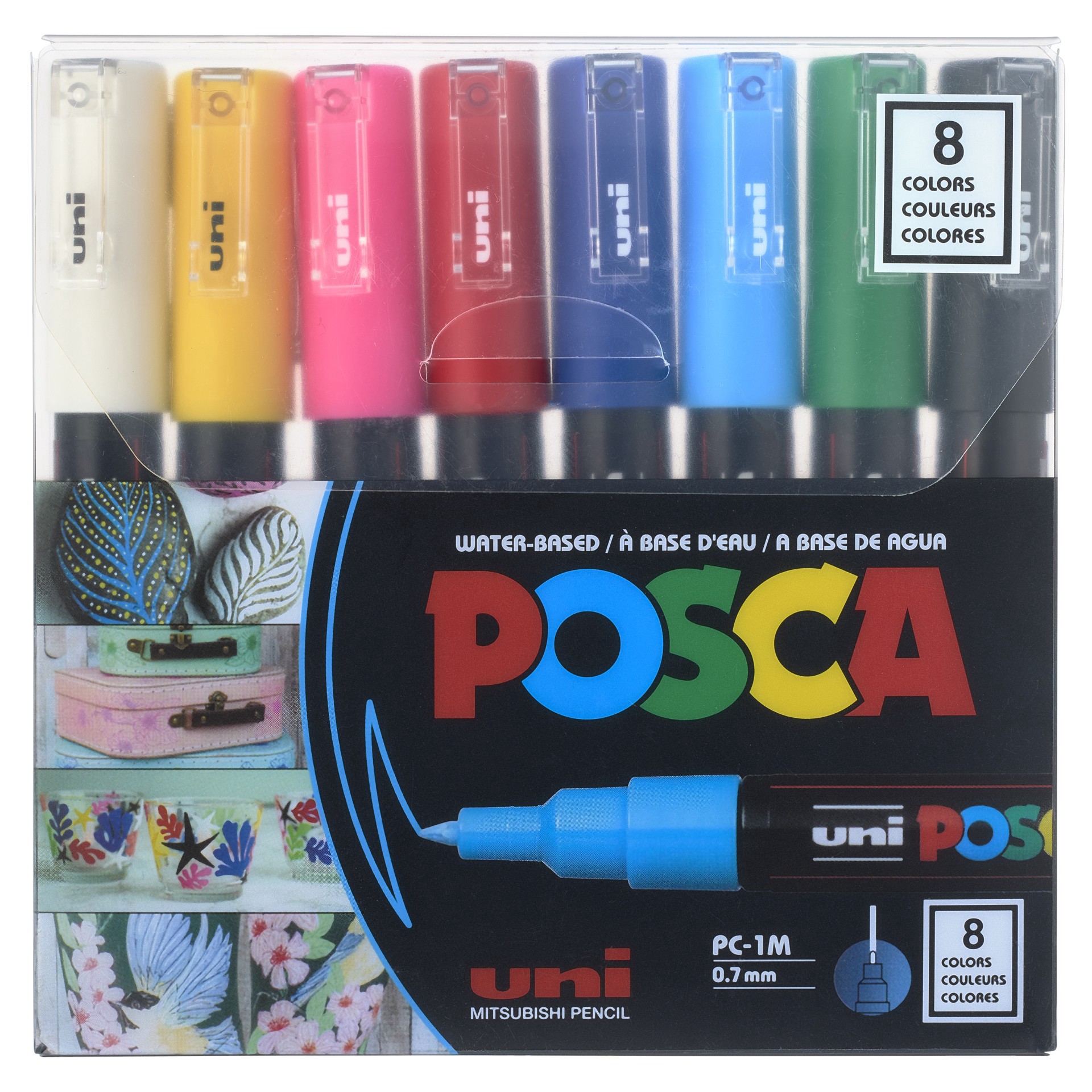 slide 3 of 3, Uni Posca Pc-1m 8 Color Extra-Fine Tapered Tip Paint Marker Set, 0.7 mm