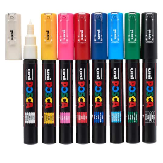 slide 1 of 3, Uni Posca Pc-1m 8 Color Extra-Fine Tapered Tip Paint Marker Set, 0.7 mm