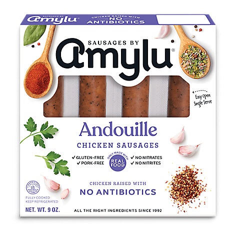 slide 1 of 1, Amylu Andouille Chicken Sausage, 9 oz