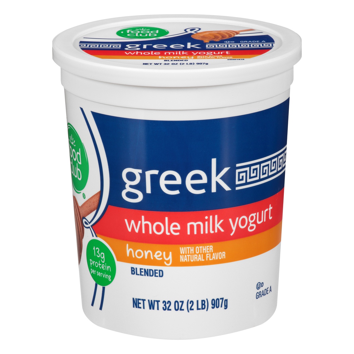 slide 1 of 1, Food Club Honey Blended Greek Whole Milk Yogurt, 32 oz