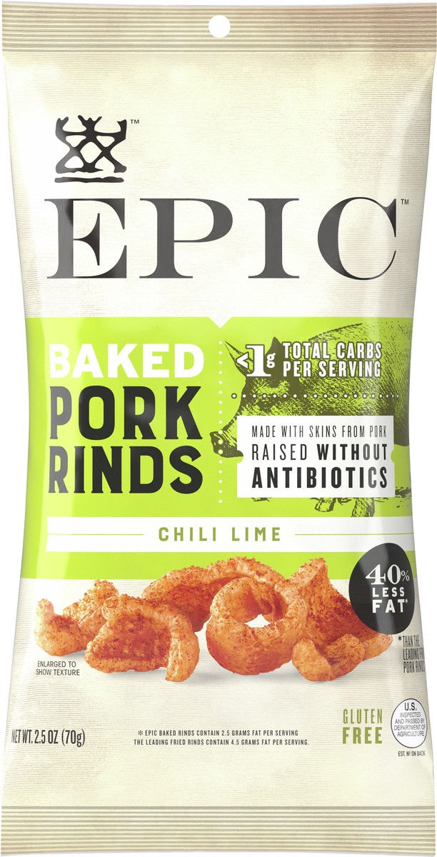 slide 6 of 9, EPIC Chili Lime Oven Baked Pork Rinds, Keto Friendly, Paleo Friendly, 2.5 oz, 2.5 oz