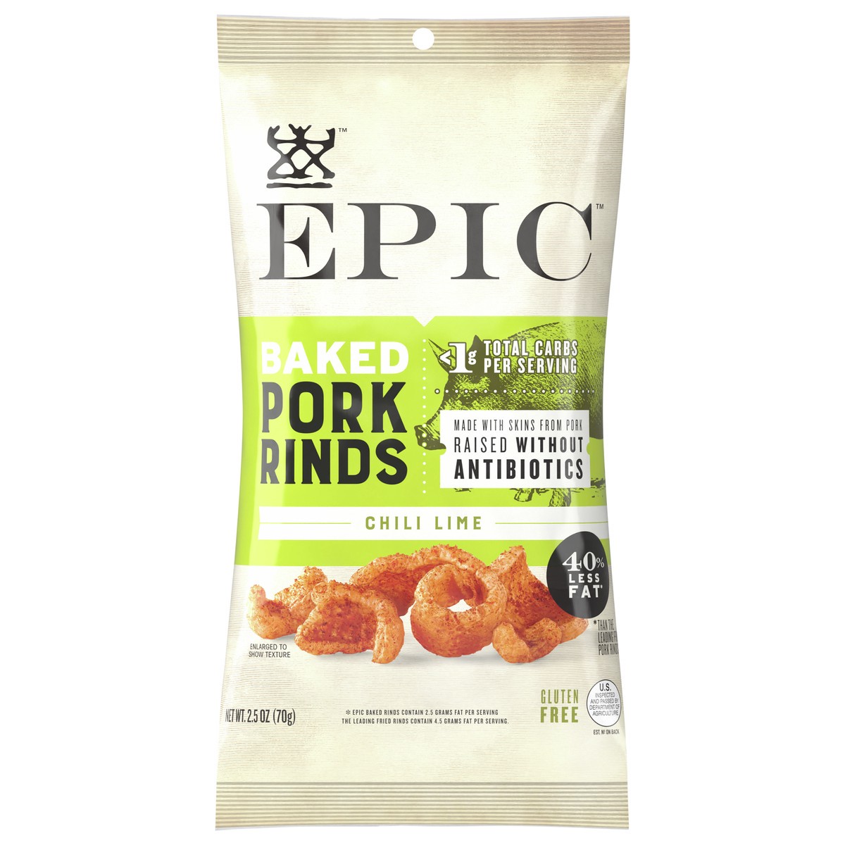 slide 1 of 9, EPIC Chili Lime Oven Baked Pork Rinds, Keto Friendly, Paleo Friendly, 2.5 oz, 2.5 oz