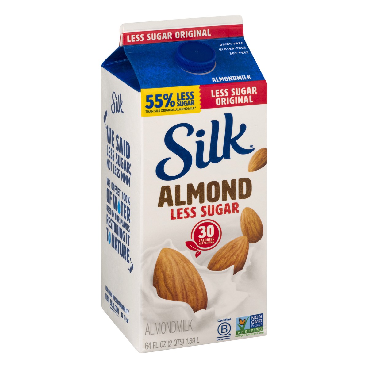 slide 2 of 10, Silk Less Sugar Original Almond Milk, 64 fl oz