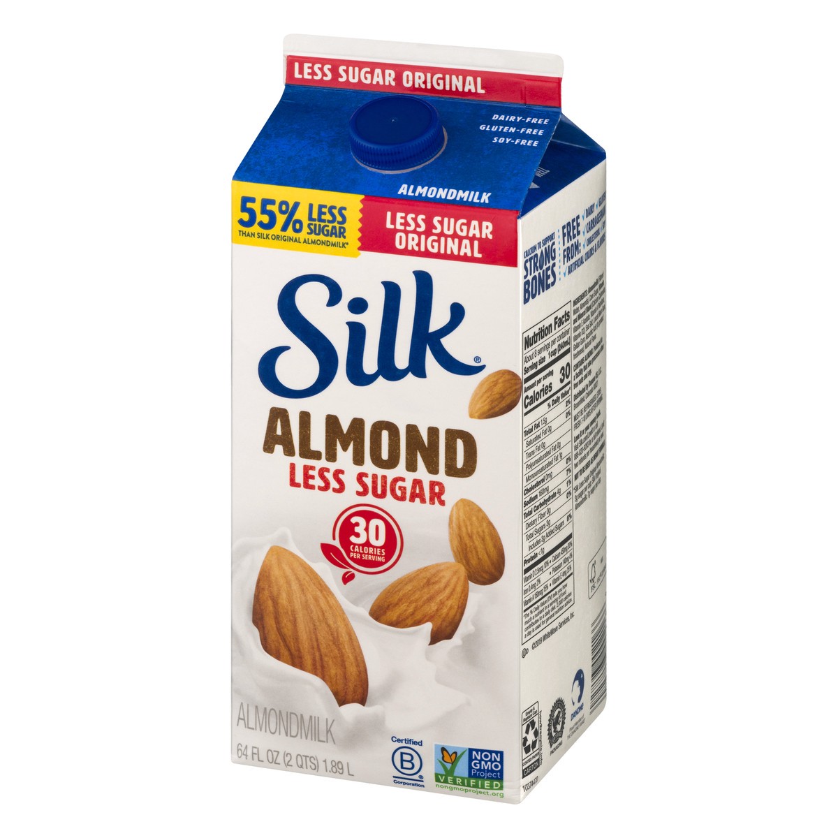 slide 3 of 10, Silk Less Sugar Original Almond Milk, 64 fl oz
