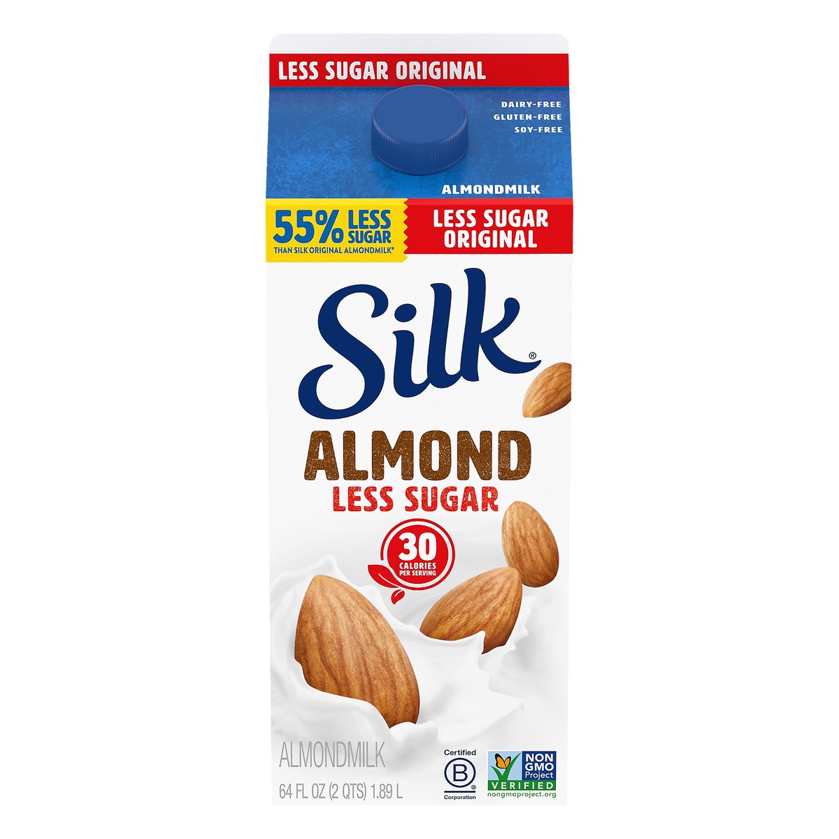 slide 1 of 10, Silk Less Sugar Original Almond Milk, 64 fl oz