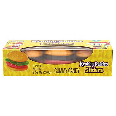 slide 1 of 1, SpongeBob Krabby Patties Sliders Gummy Candy, 9.85 oz