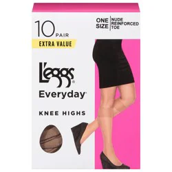 L'eggs Everyday Nude Knee Highs One Size Extra Value 10 ea