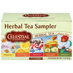 Celestial Seasonings Caffeine Free 5 Flavors Herbal Tea Sampler, 18 Count