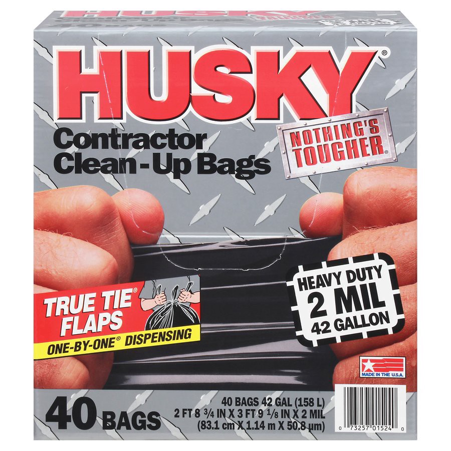 slide 1 of 1, Husky Contractor Clean-Up Heavy Duty Trash Bags, 42 Gallon, 40 ct
