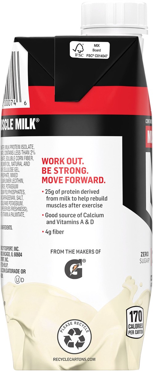 slide 3 of 9, Muscle Milk Genuine Zero Sugar Non-Dairy Protein Shake Cookies 'N Crème Artificially Flavored 11 Fl Oz Carton, 1 ct