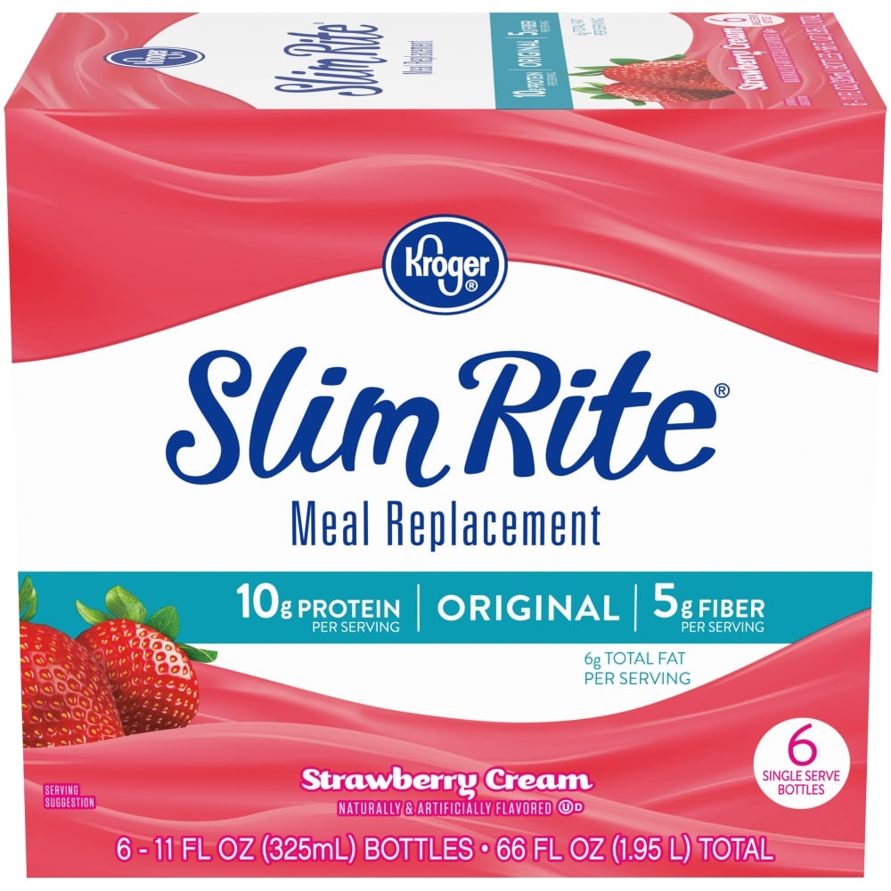 slide 1 of 1, Kroger Slim Rite Strawberry Cream Meal Replacement Shakes, 6 ct; 11 fl oz