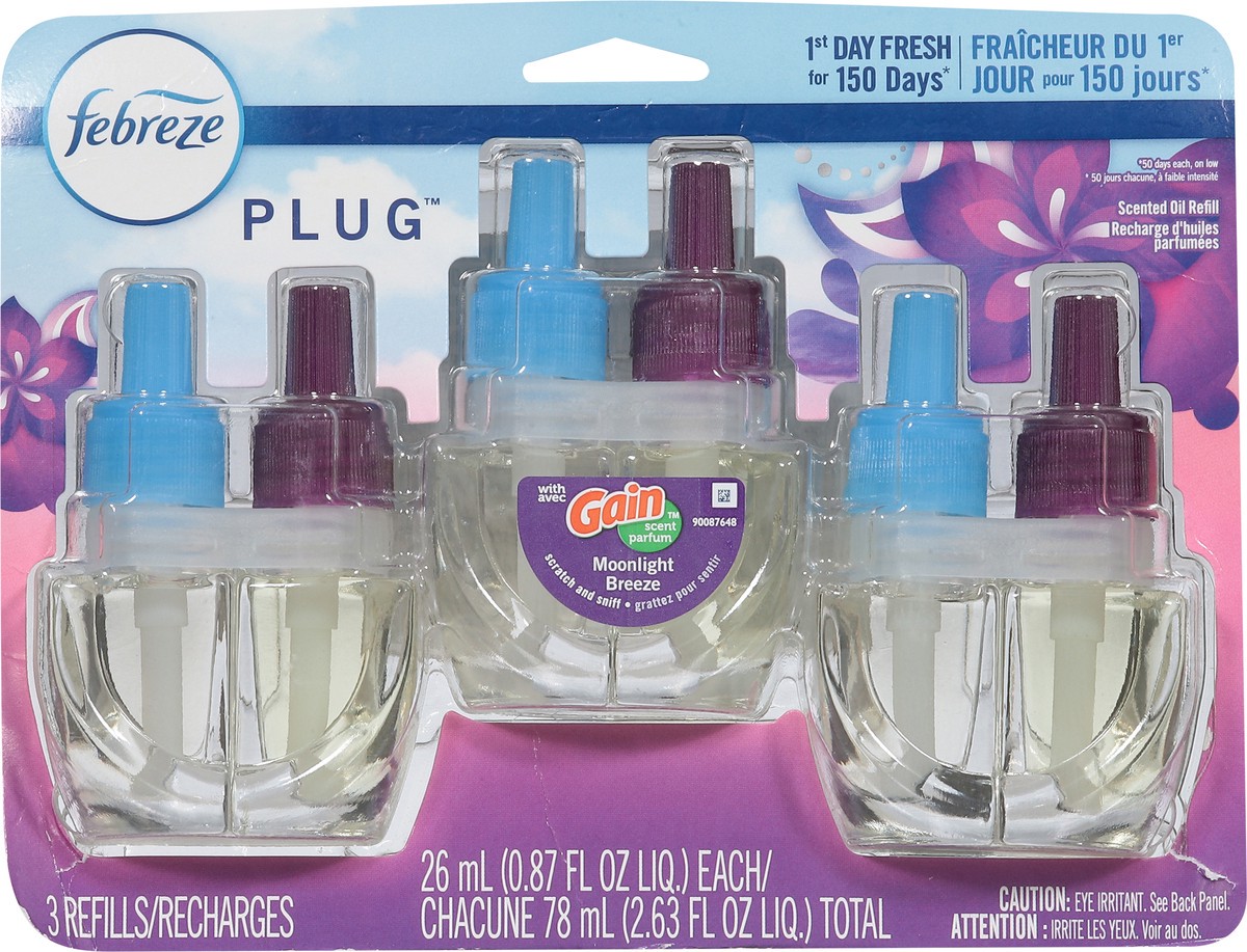 slide 12 of 12, Febreze Plug Moonlight Breeze Scented Oil Refill 3 - 0.87 fl oz Refills, 3 ct