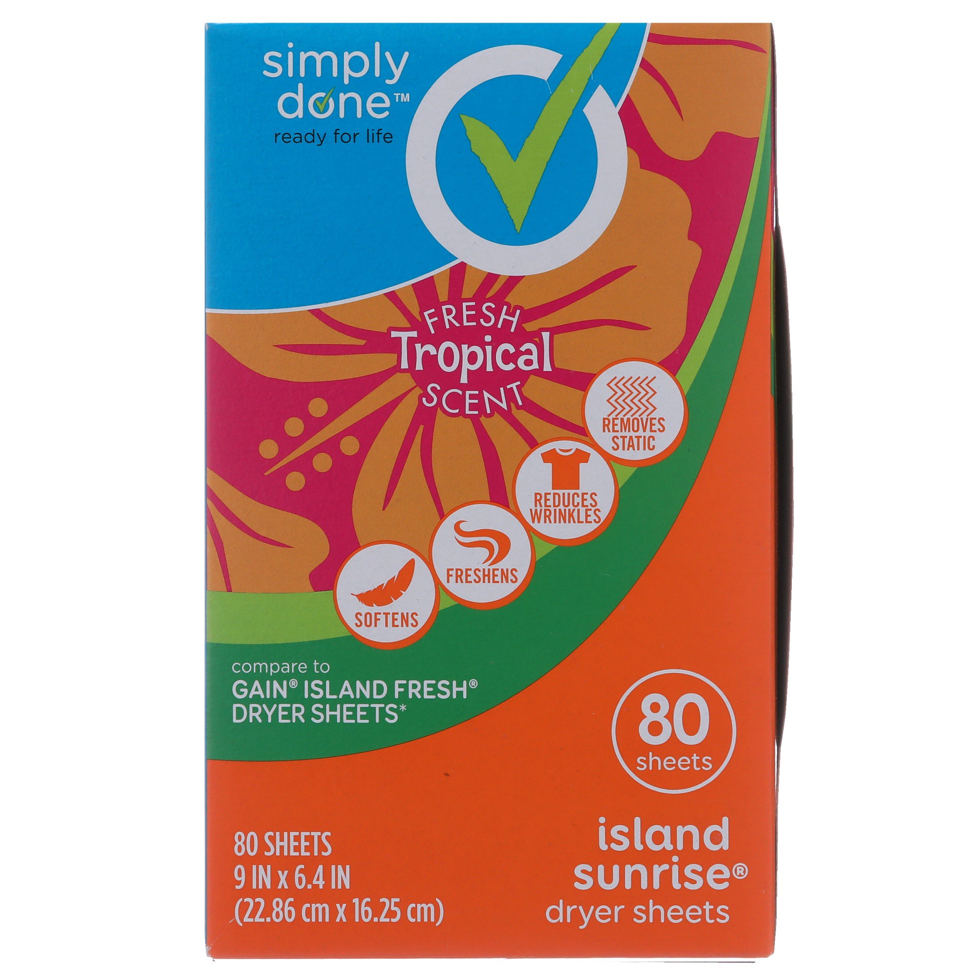 slide 1 of 6, Simply Done Dryer Sheets - Island Sunrise, 80 ct