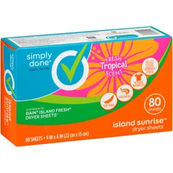 Simply Done Island Sunrise Dryer Sheets - 80 Each