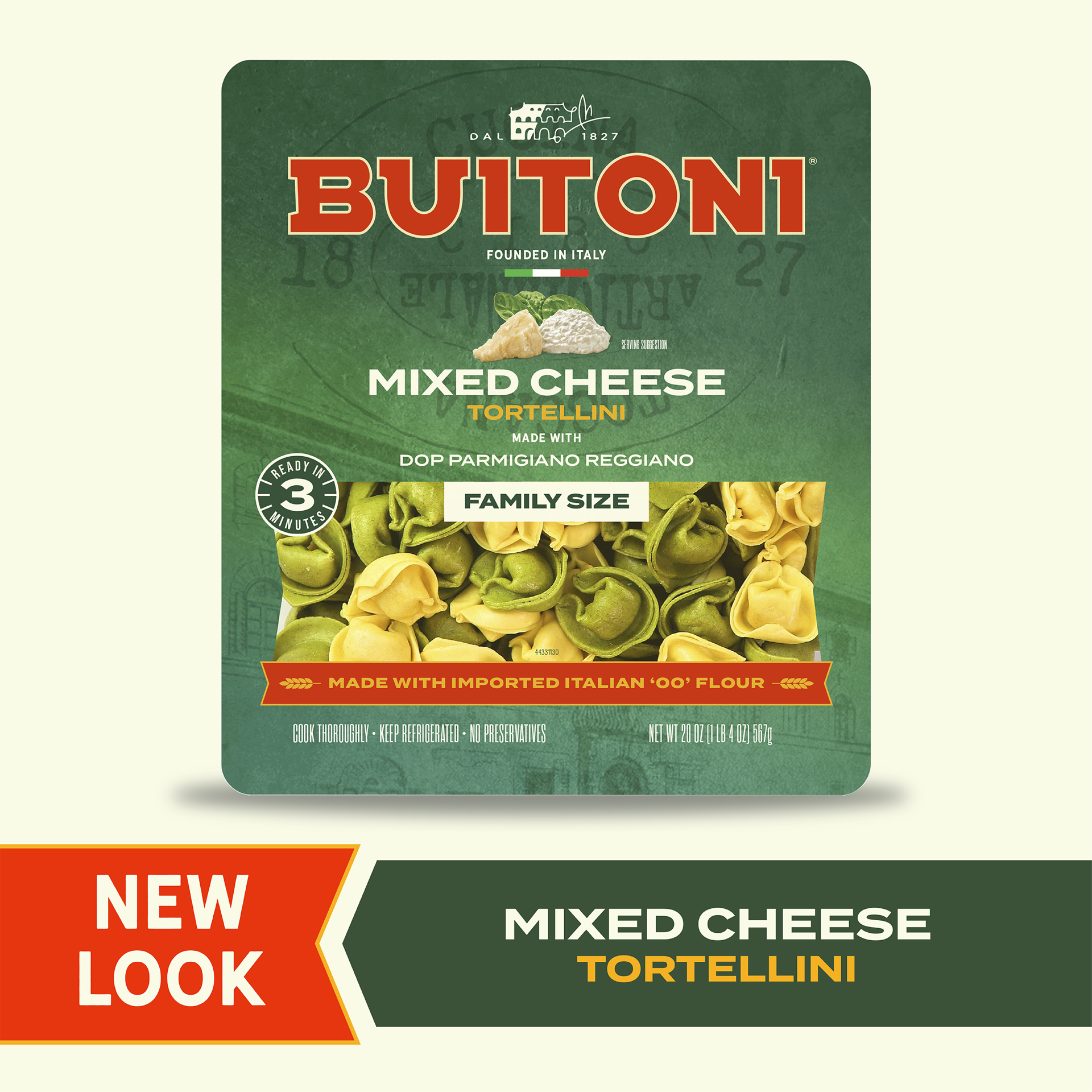 slide 1 of 7, Buitoni Mixed Cheese Tortellini, Refrigerated Pasta Family Size Package, 20 Oz, 20 oz
