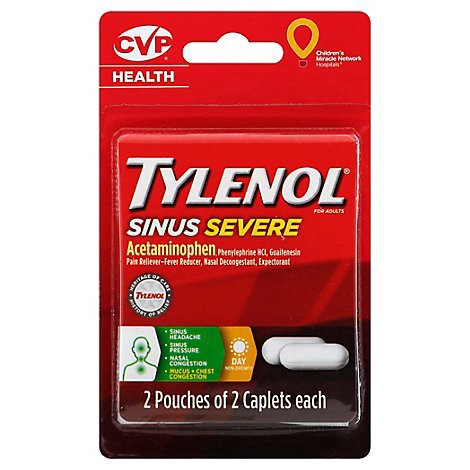 slide 1 of 1, Tylenol Sinus Severe Caplets - 4 Count, 4 ct