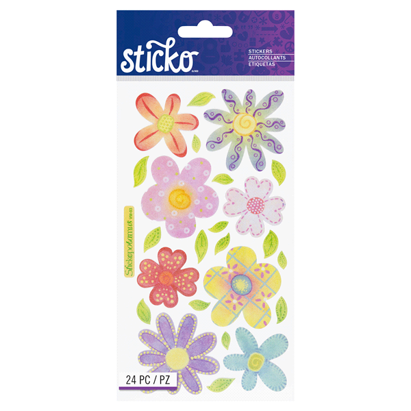 slide 1 of 1, Sticko Stickers Vellum Pastel Flowers, 24 ct