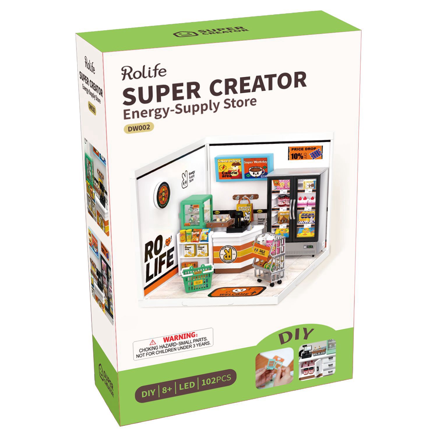 slide 3 of 8, Robotime Rolife Super Creator Energy Supply Store Diy Miniature Kit, 6 in x 7 in x 6.5 in