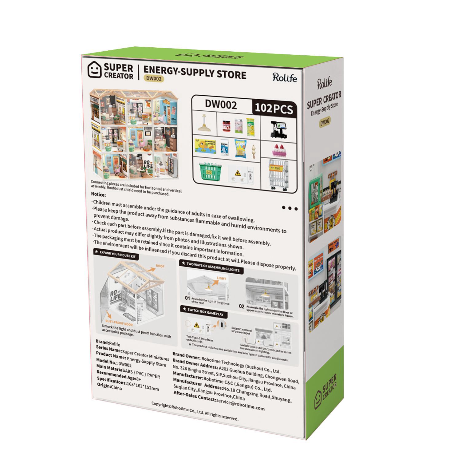slide 8 of 8, Robotime Rolife Super Creator Energy Supply Store Diy Miniature Kit, 6 in x 7 in x 6.5 in